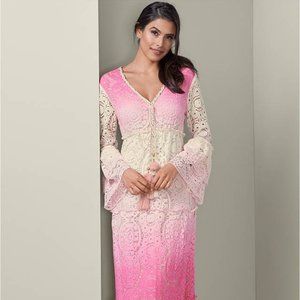 Pink Lace Ombre Maxi Dress by Venus, Size Small